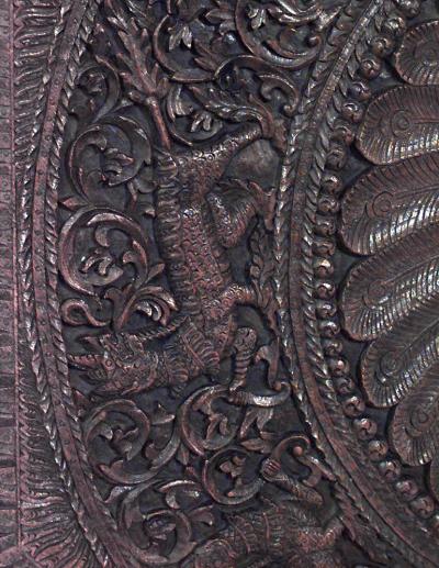 Asian Burmese Style Walnut Dragon Side Table