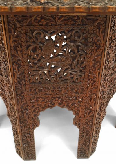 Asian Burmese Walnut Carved Filigree Table
