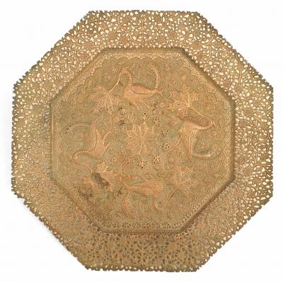 Asian Burmese Walnut Carved Filigree Table