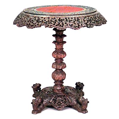Asian Burmese Walnut End Table