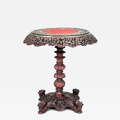 Asian Burmese Walnut End Table