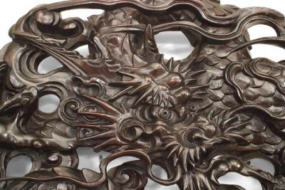 Asian Chinese Style 19th Cent Mahogany and Bevelled Glass Wall Mirror