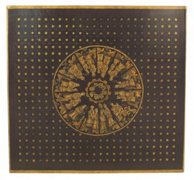 Asian Chinese Style Brown Lacquered Gilt Medallion Coffee Table