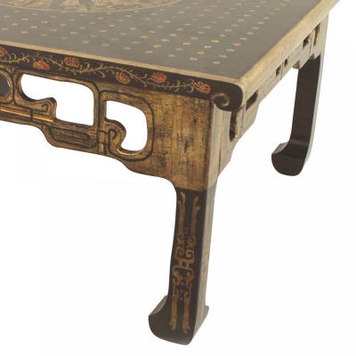 Asian Chinese Style Brown Lacquered Gilt Medallion Coffee Table