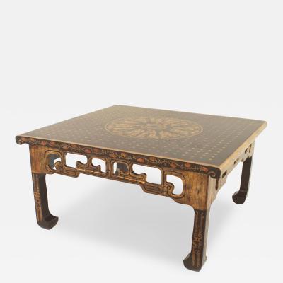 Asian Chinese Style Brown Lacquered Gilt Medallion Coffee Table