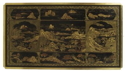 Asian Chinese Style Lacquered Chinoiserie Celadon and Giltwood Coffee Table