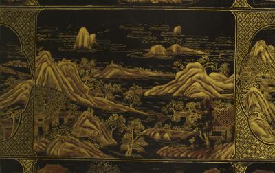 Asian Chinese Style Lacquered Chinoiserie Celadon and Giltwood Coffee Table