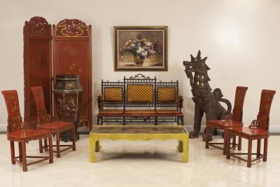 Asian Chinese Style Lacquered Chinoiserie Celadon and Giltwood Coffee Table