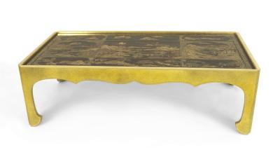 Asian Chinese Style Lacquered Chinoiserie Celadon and Giltwood Coffee Table