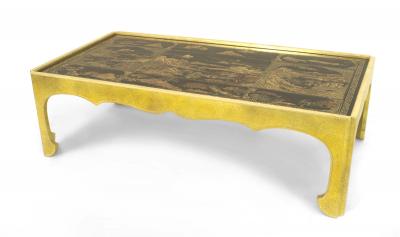 Asian Chinese Style Lacquered Chinoiserie Celadon and Giltwood Coffee Table