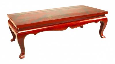 Asian Chinese Style Rectangular Red Lacquered Coffee Table