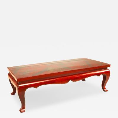 Asian Chinese Style Rectangular Red Lacquered Coffee Table