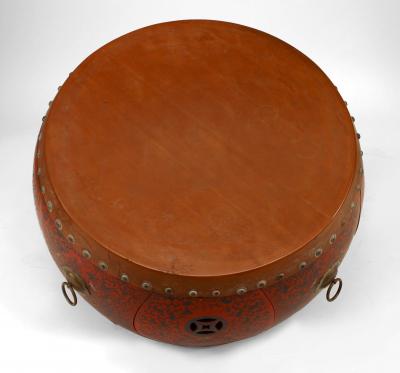 Asian Chinese Style Red Coromandel Drum Coffee Table