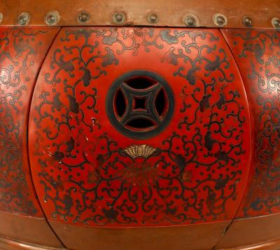 Asian Chinese Style Red Coromandel Drum Coffee Table