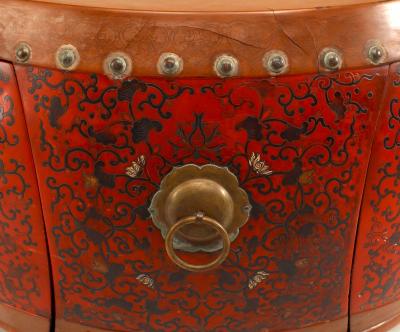 Asian Chinese Style Red Coromandel Drum Coffee Table