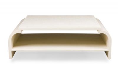 Asian Contemporary Style Off White Raffia Wrapped Curved Coffee Table