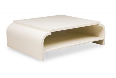 Asian Contemporary Style Off White Raffia Wrapped Curved Coffee Table