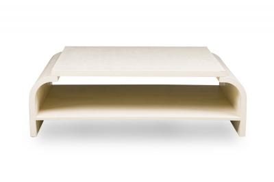 Asian Contemporary Style Off White Raffia Wrapped Curved Coffee Table