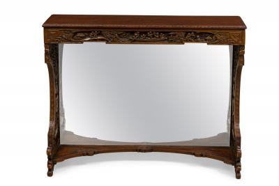 Asian Hand Carved and Mirrored Console Table