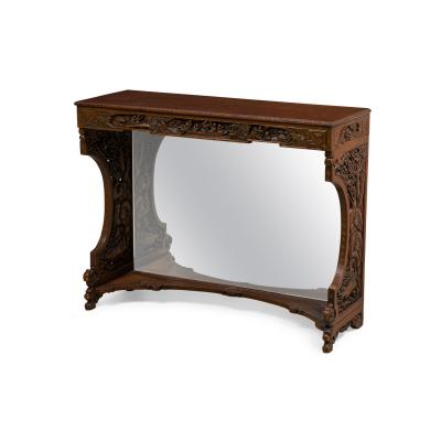 Asian Hand Carved and Mirrored Console Table