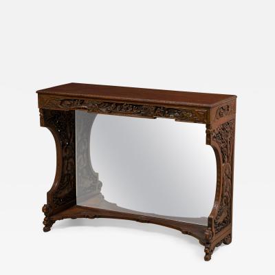 Asian Hand Carved and Mirrored Console Table