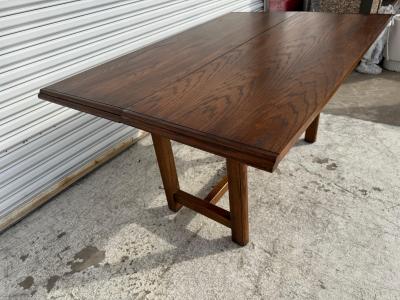 Asian Inspired Oak Flip Top 2 Drawer Desk Console Table w Rattan Front