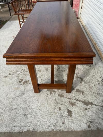 Asian Inspired Oak Flip Top 2 Drawer Desk Console Table w Rattan Front