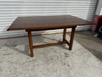 Asian Inspired Oak Flip Top 2 Drawer Desk Console Table w Rattan Front