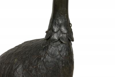 Asian Japanese iron life size figure of heron standing on round base