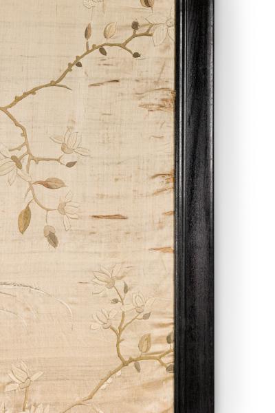 Asian Japanese style 19th Cent vertical cream colored silk embroidered wall ha