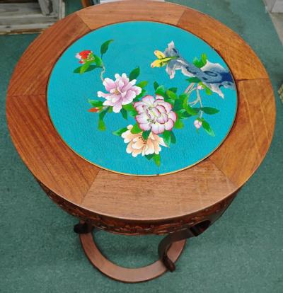 Asian Rosewood with Cloisonne Top Pedestal Table