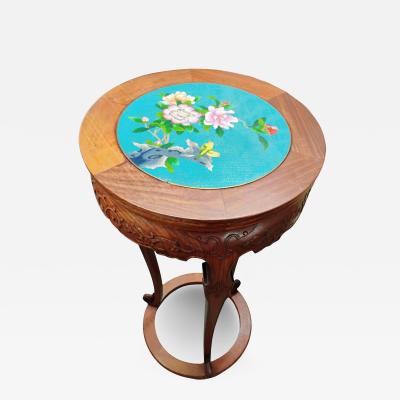 Asian Rosewood with Cloisonne Top Pedestal Table