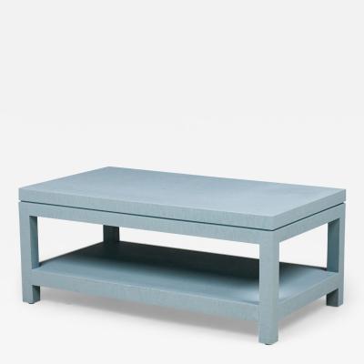 Asian Style Sky Blue Colored Raffia Wrapped Coffee Table With Reveal