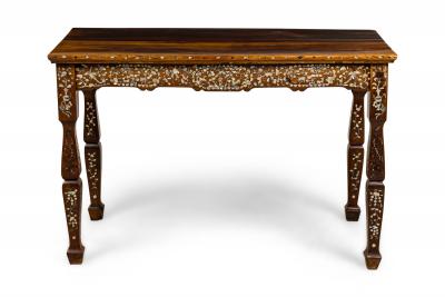 Asian rosewood and pearl inlaid rectangular center davenport table
