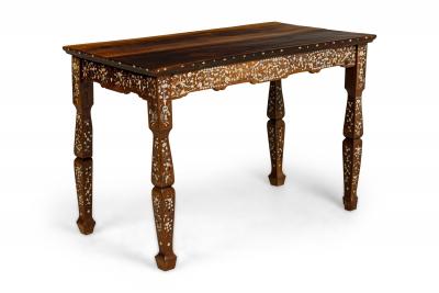 Asian rosewood and pearl inlaid rectangular center davenport table