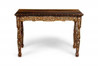 Asian rosewood and pearl inlaid rectangular center davenport table