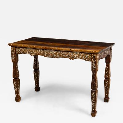 Asian rosewood and pearl inlaid rectangular center davenport table