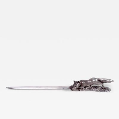 Asprey English Sterling Silver Letter Opener with Hunted Fox