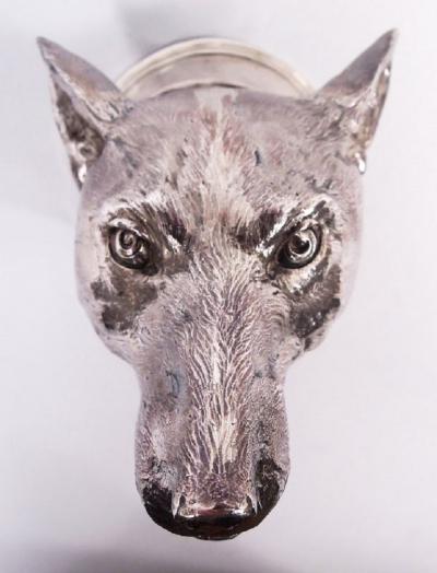 Asprey Traditional English Sterling Silver Fox Stirrup Cup 1959