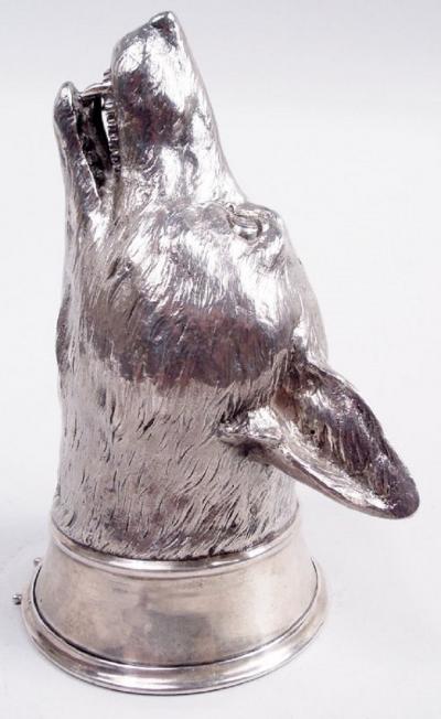 Asprey Traditional English Sterling Silver Fox Stirrup Cup 1959