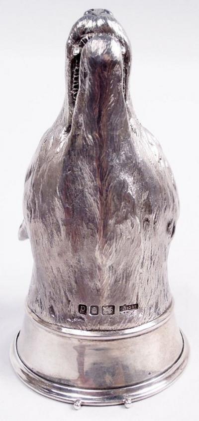 Asprey Traditional English Sterling Silver Fox Stirrup Cup 1959