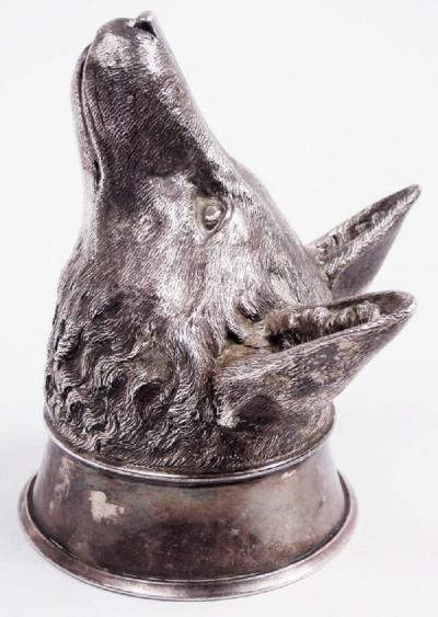 Asprey Traditional Thatcher Era Sterling Silver Fox Stirrup Cup 1988