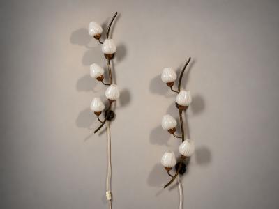 Astra Monumental Floral Sconces Copper Brass Glass Norway 1940s
