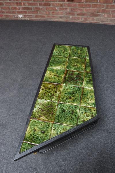 Asymmetrical French Modern Iron and Green Tile Swiveling Coffee Cocktail Table