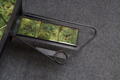 Asymmetrical French Modern Iron and Green Tile Swiveling Coffee Cocktail Table