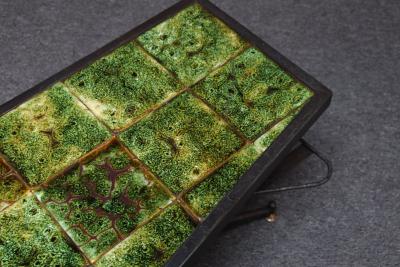 Asymmetrical French Modern Iron and Green Tile Swiveling Coffee Cocktail Table