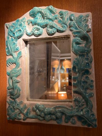 Atelier Callis Ceramic Mirror by workshop Callis Vallauris France 1946 48