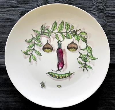 Atelier Fornasetti Five Ceramic Plate with Vegetable Face Fornasetti