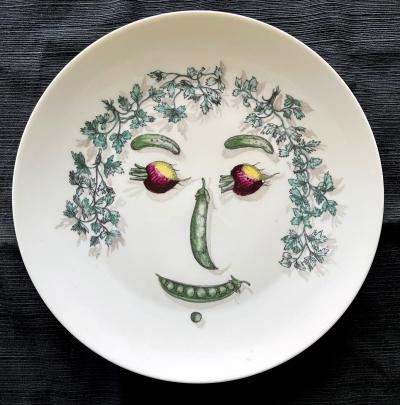 Atelier Fornasetti Five Ceramic Plate with Vegetable Face Fornasetti