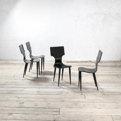 Atelier Fornasetti Fornasetti set of 4 Chairs in Black Lacquered Wood 60s